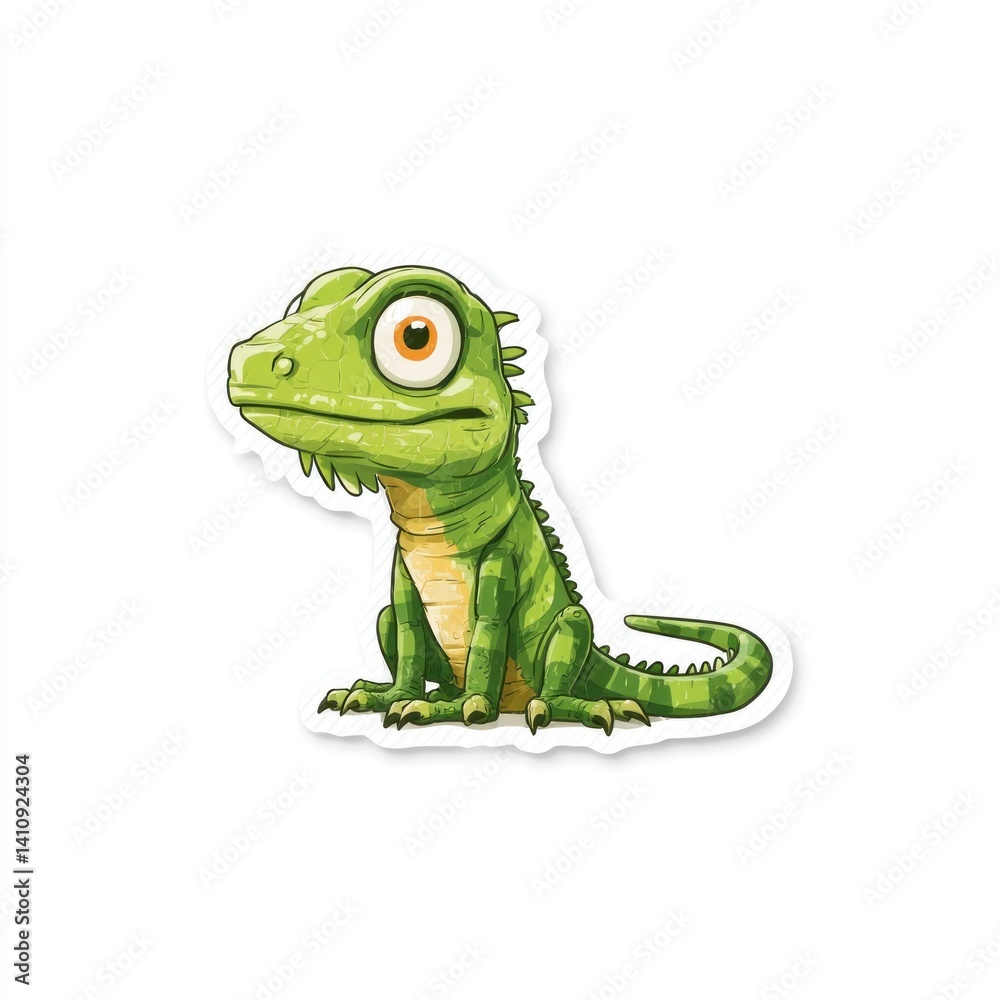Naklejka premium Cartoon lizard sticker with exaggerated features.