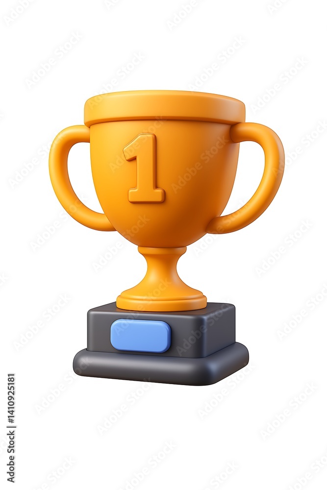 A golden trophy with the number one on it sitting on a dark gray base on a white background A golden trophy with the number one on it sitting on a dark gray base on a white background