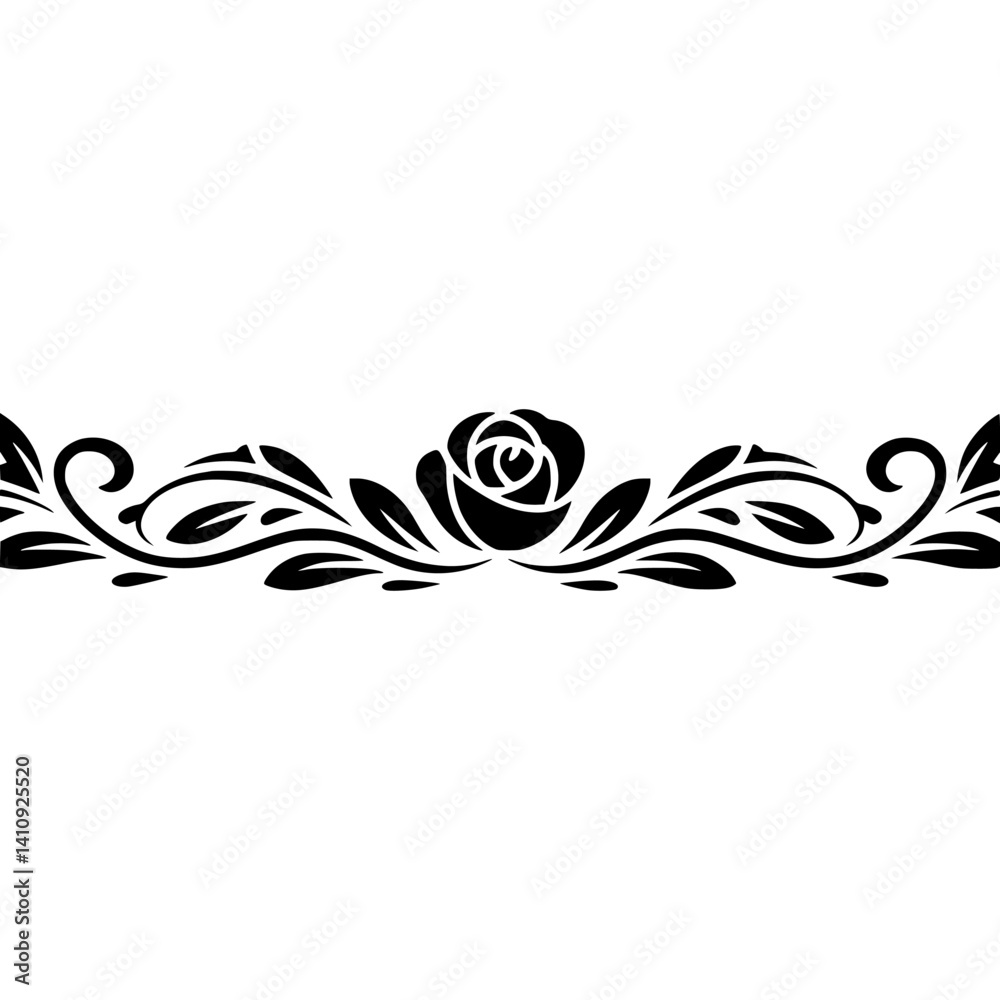 Fototapeta premium Elegant Floral Border: Rose and Leaf Pattern on White