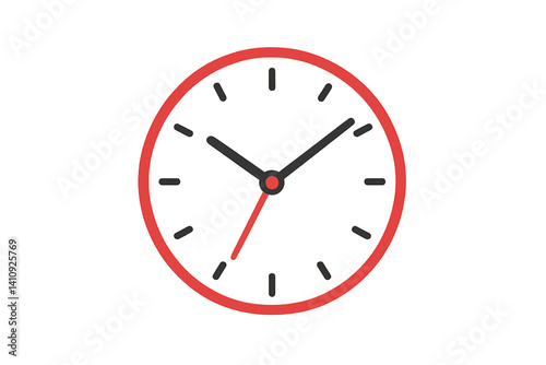 The concept of time management is symbolized by a minimalist clock vector icon in red and black colors