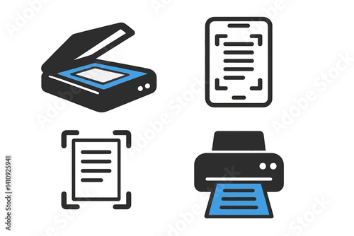 The icons for scanning documents are shown in a combination of black and blue on a white background