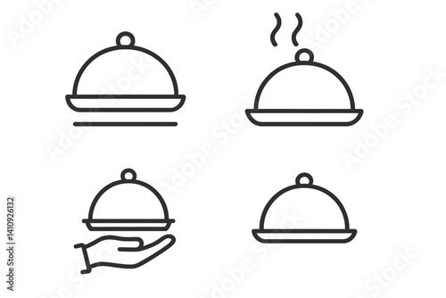 Restaurant Tray icons come in black and white colors with a stroke line style