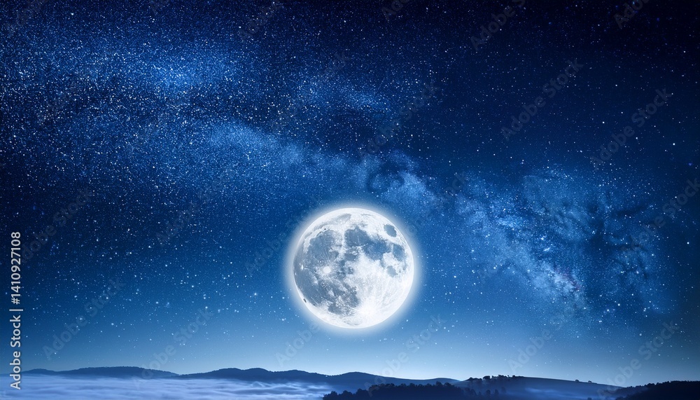 Fototapeta premium Night sky background with moon and stars Full moon background