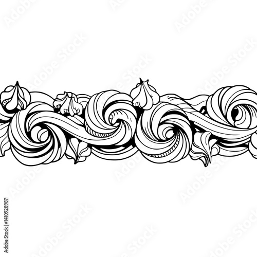 Swirls & Whimsical Cream Border: Black & White Graphic