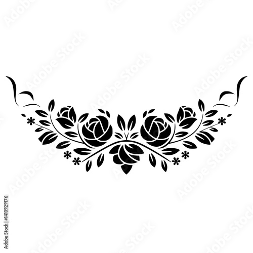 Elegant Black Floral Swag, Decorative Vector, Simple Silhouette