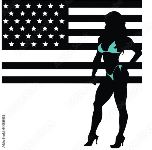 Silhouette illustration of a woman with a flag, a design and fashion