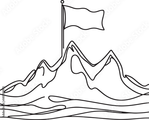 Minimalist Goal on Mountain Peak Drawing