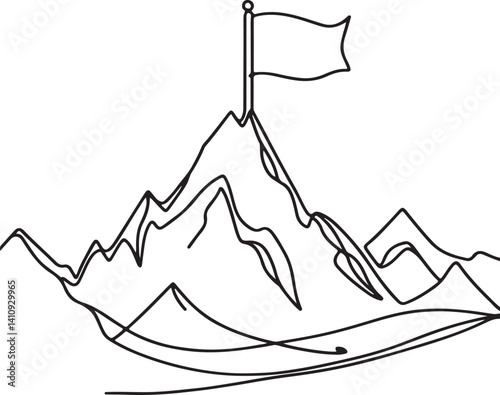 Victory Flag on Mountain Line Art