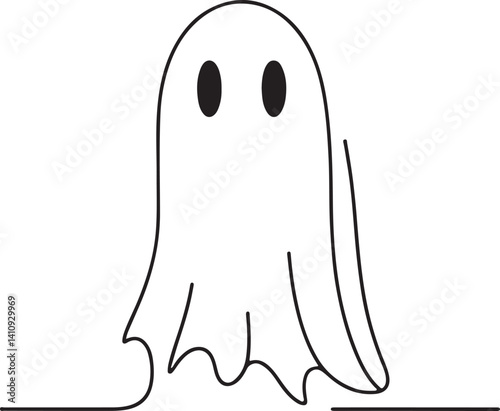 Cute Ghost Line Drawing on White