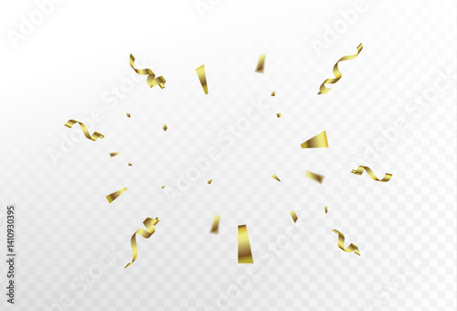 Confetti explosion on transparent background. Pieces of shiny gold paper flying and spreading. black color. vector illustration,Vector EPS 10.