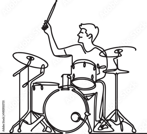 Young Drummer Outline Illustration