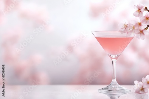 Pink cocktail with cherry blossoms