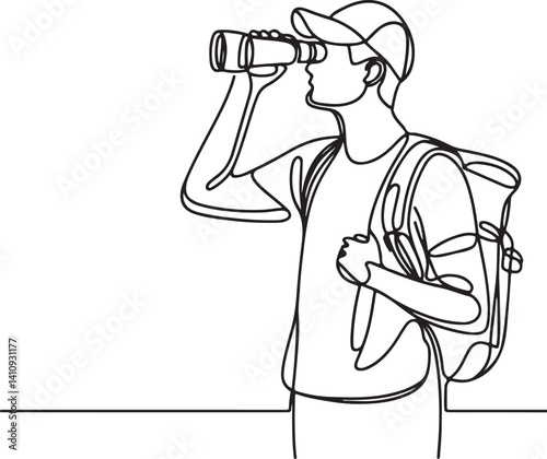Man Using Big Binoculars Line Art