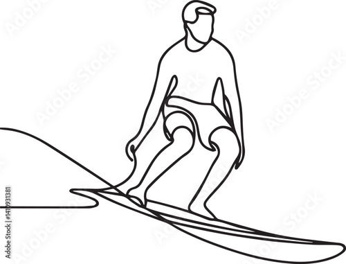 Surfer in Action Minimalist Line Drawing