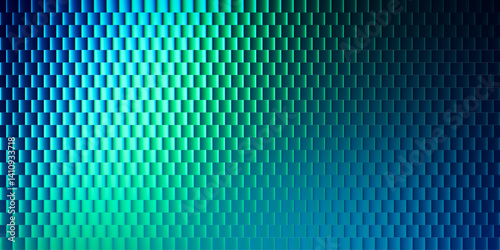 Gradient geometric structural glass blocks pattern with futuristic neon texture and vibrant blue green shades. Bold dynamic design blending smooth tones and radiant colors for modern visual project