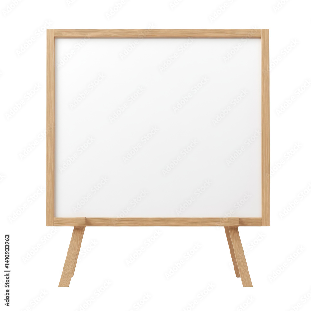 Blank white easel with wooden frame ready for artwork or message display Blank white easel with wooden frame ready for artwork or message display