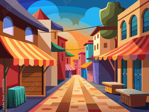 colorful illustration of a middle eastern market alley