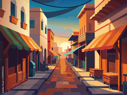 colorful illustration of a middle eastern market alley