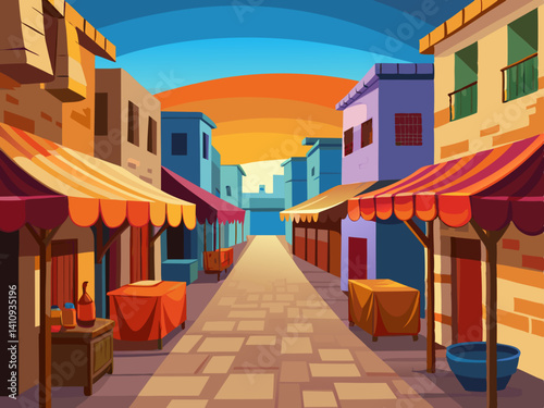 colorful illustration of a middle eastern market alley