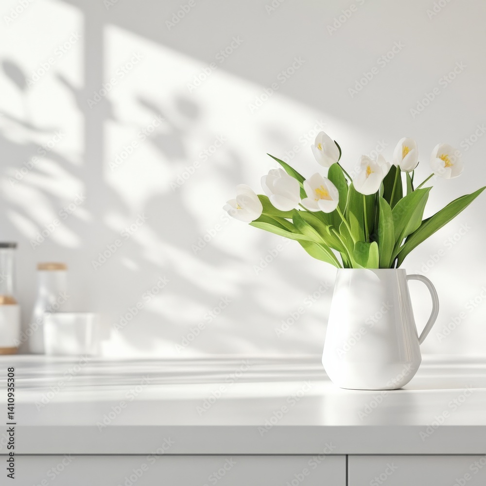White tulips in vase on table White tulips in vase on table
