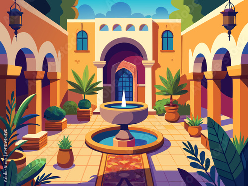 colorful illustration of a traditional middle eastern courtyard