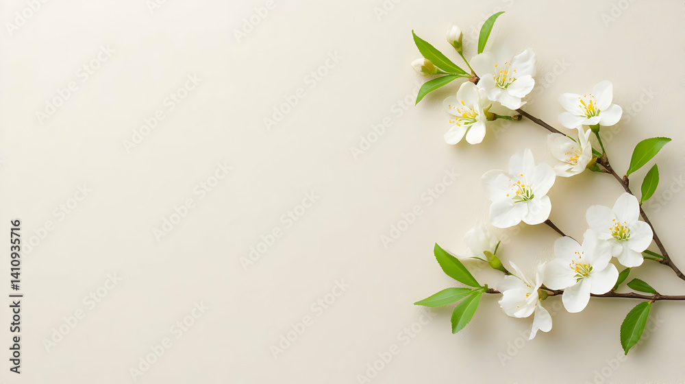 Fototapeta premium Delicate White Blossoms On Beige Background