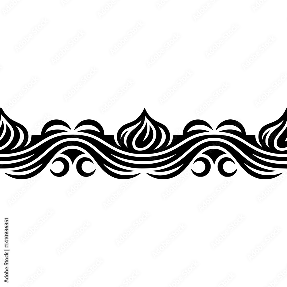 Fototapeta premium Elegant Black Border Design: Tribal, Wave-like, Minimalist on White