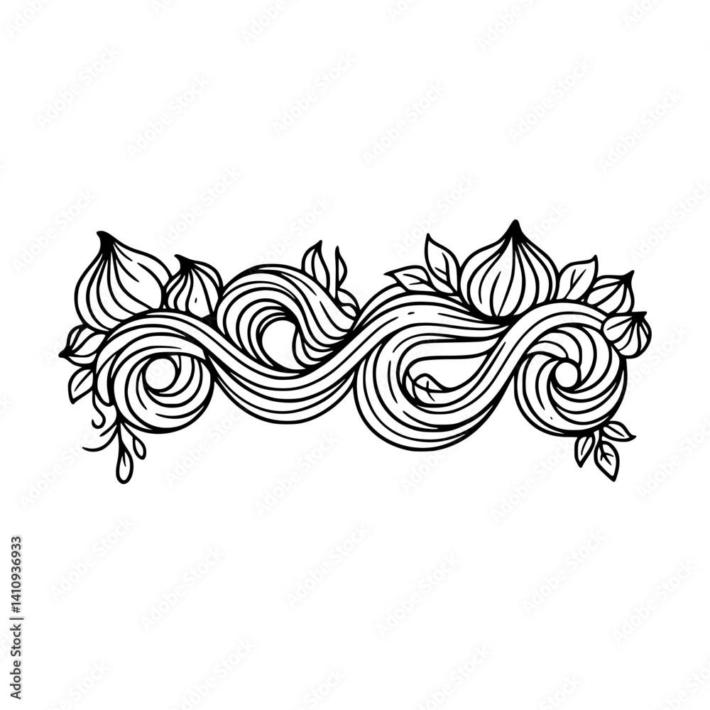 Fototapeta premium Elegant Black & White Floral Swirl Border