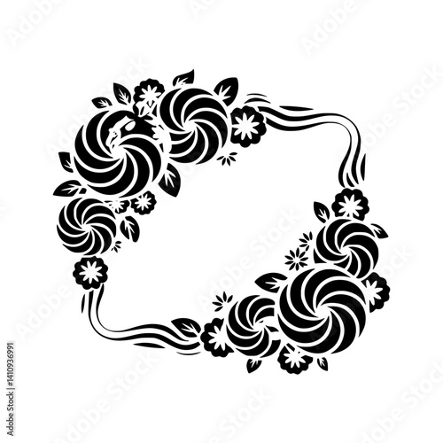 Elegant Black Floral Frame on Light Background