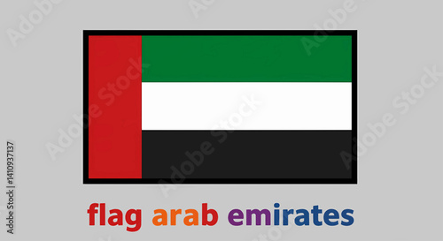 A computer-generated image in a bold, cartoonish style, with thick black lines and bright colors. It represents the flag of the United Arab Emirates. Vector Illustration