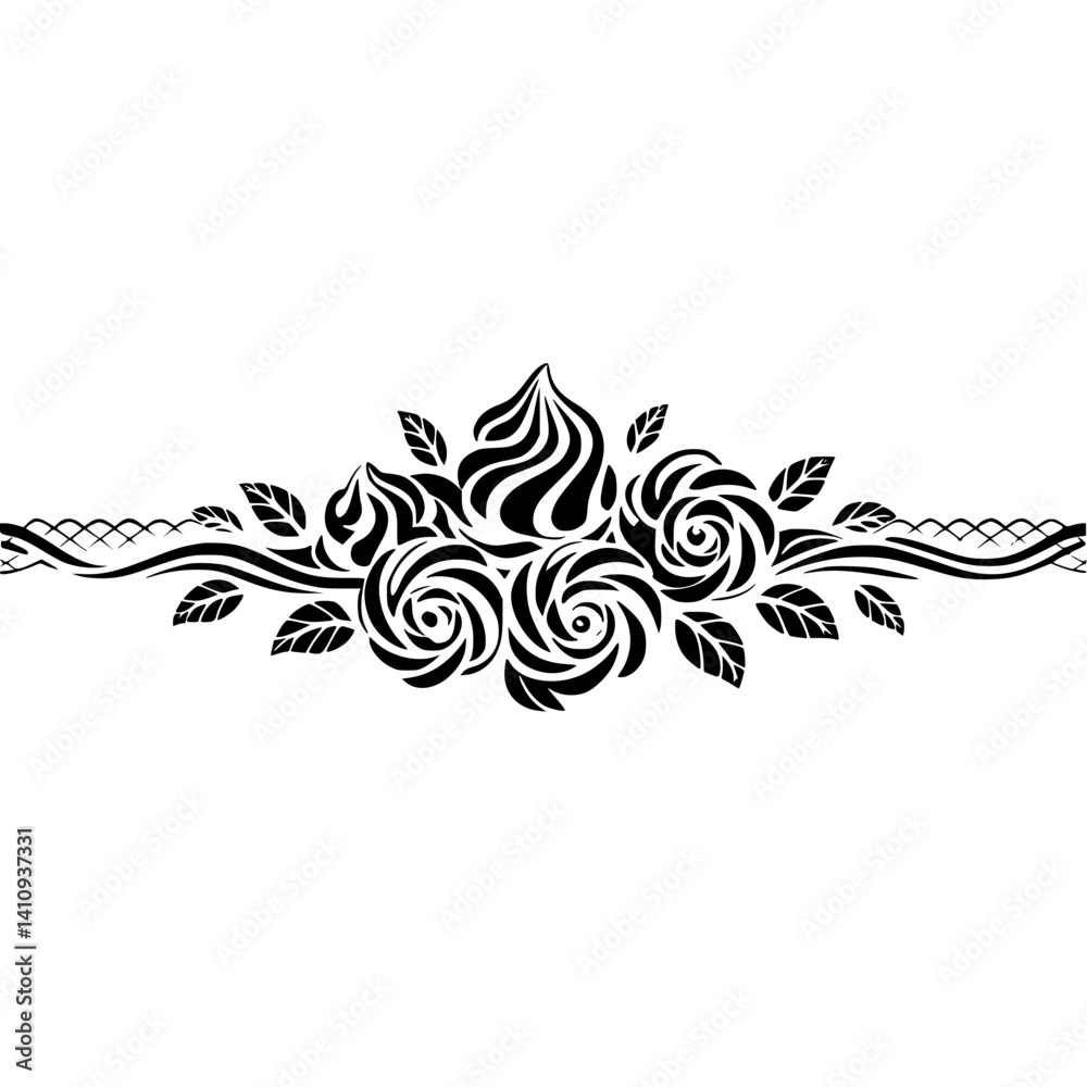 Fototapeta premium Elegant Black Rose Floral Border Design, Vector Illustration