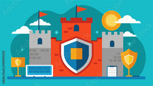 A secure fortress that shields valuable data from the constant barrage of online attacks.. Vector illustration
