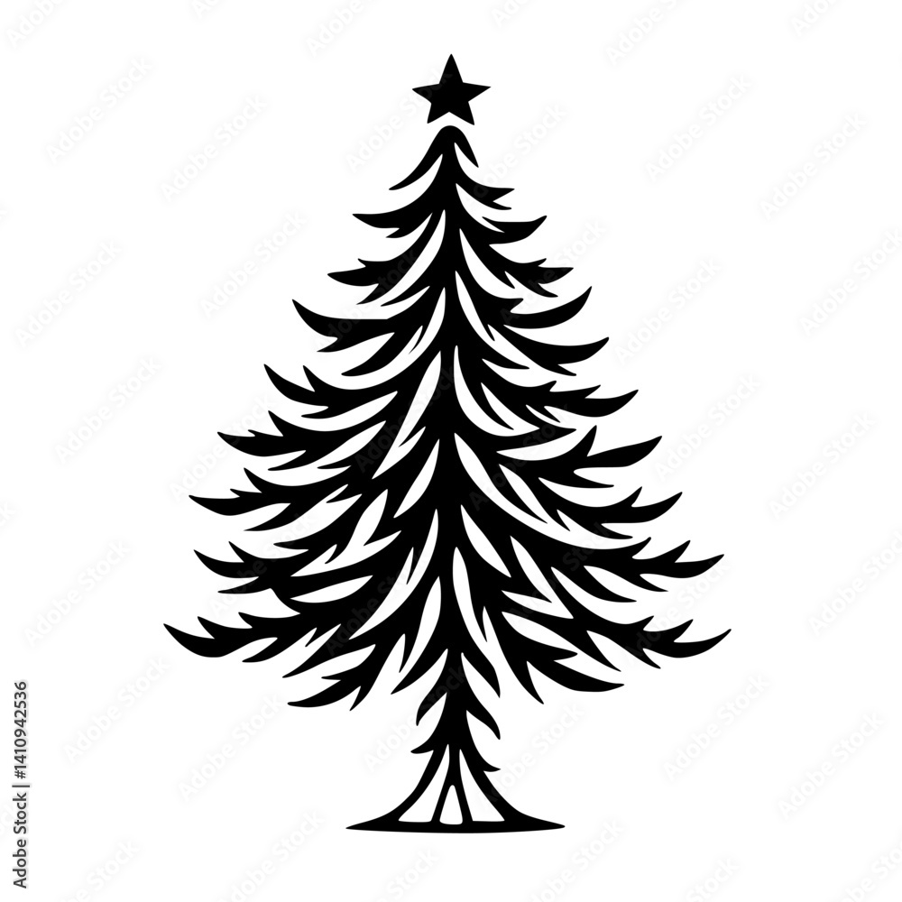 Obraz premium Stylized Black and White Christmas Tree Silhouette on White Background