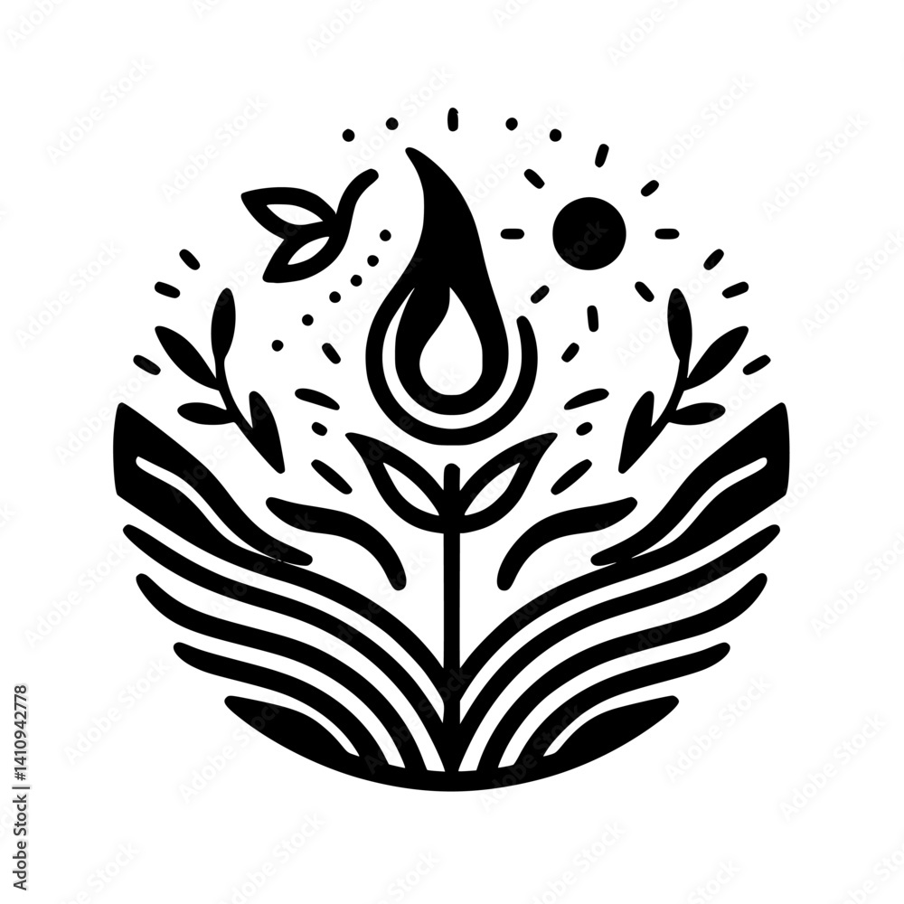 Obraz premium Black and White Floral Illustration: Nature Emblem