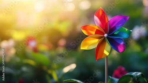 A spinning rainbow pinwheel captures joy and playfulness, symbolizing the vibrant spirit of International Children's Day.
