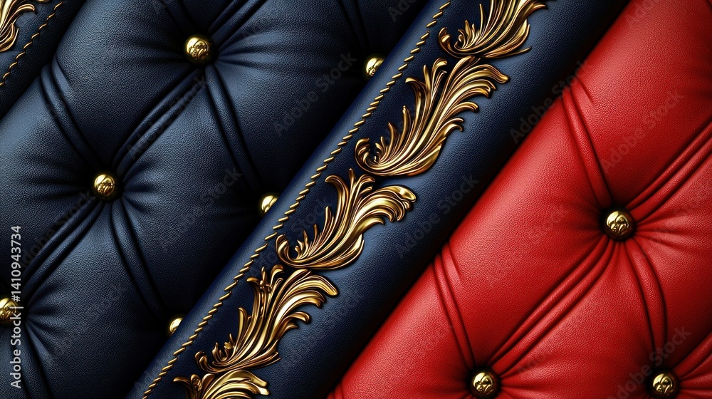 Obraz premium Elegant panels in deep red and navy, with gold details and button accents