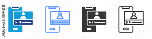 Video Lectures icon set multiple style collection