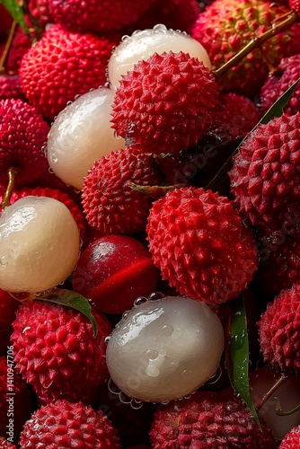 Juicy Red Lychee Fruit Close-Up: Fresh and Plump Tropical Berries for a Healthy Organic Summer Diet photo
