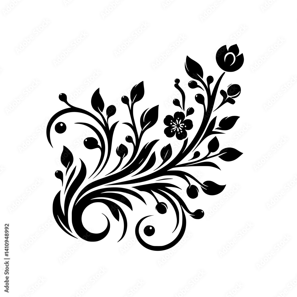 Elegant Black Floral Swirl Design on White Background - Vector Art Elegant Black Floral Swirl Design on White Background - Vector Art