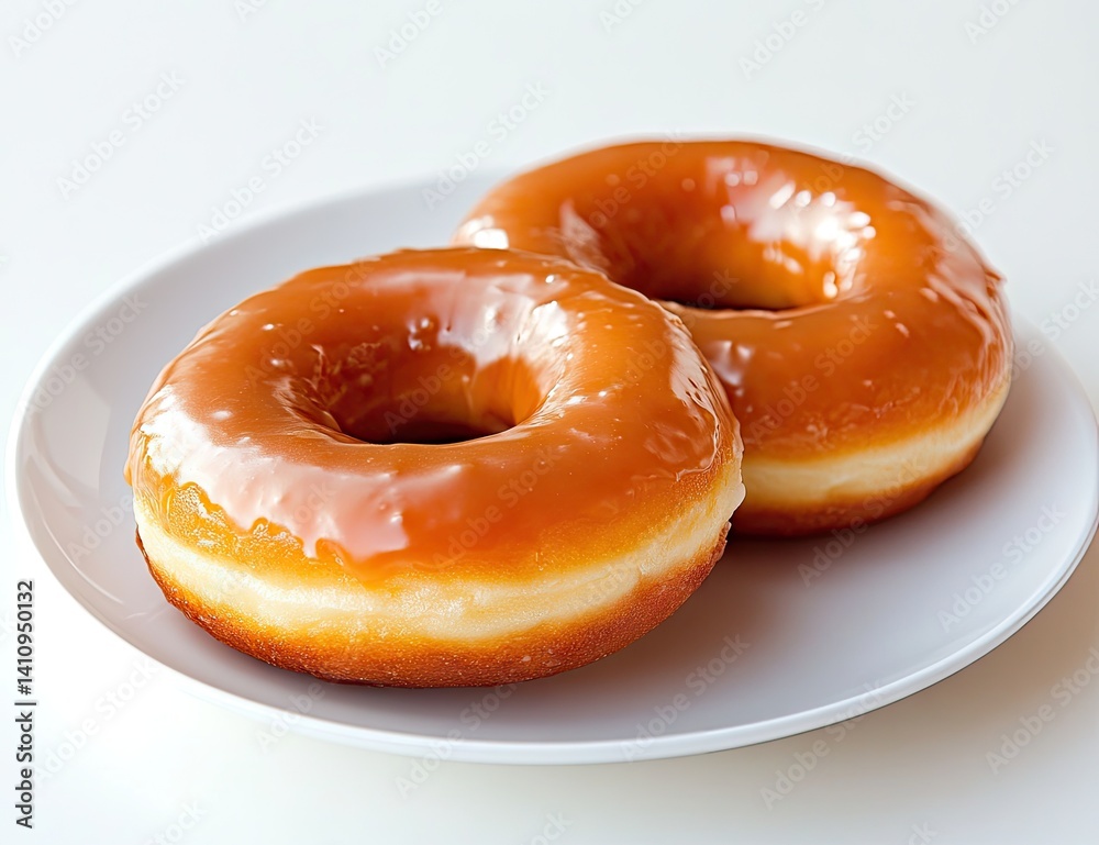 Two glazed donuts on a white plate (8) Two glazed donuts on a white plate (8)