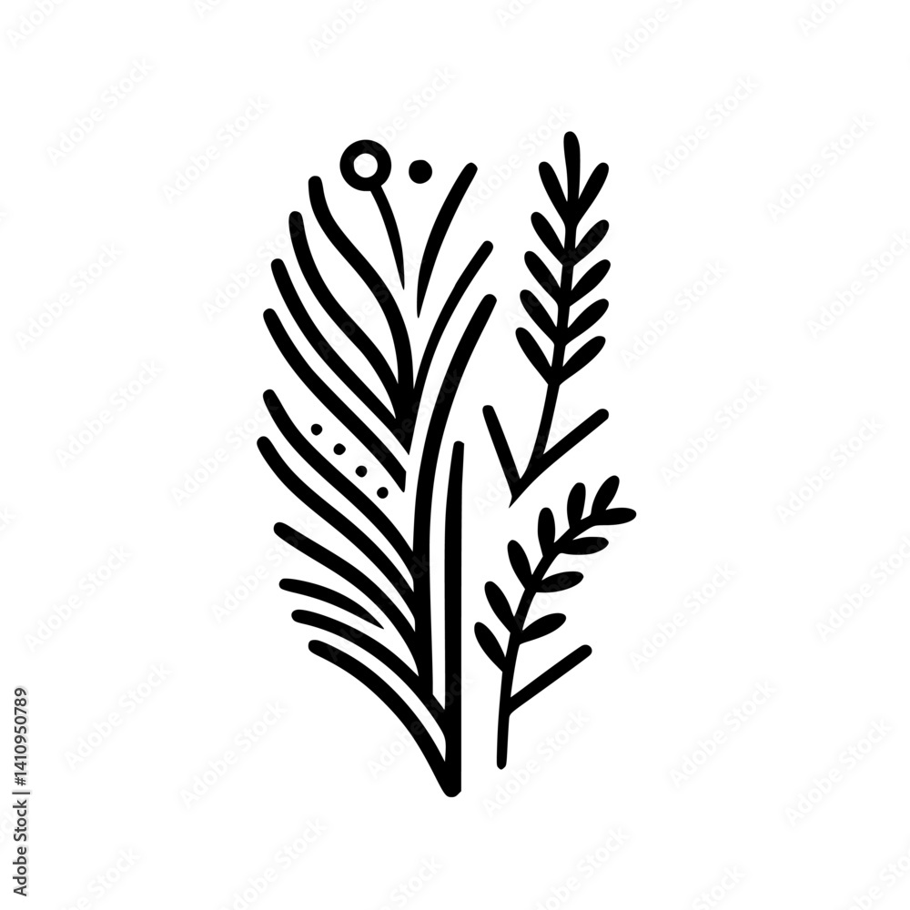 Fototapeta premium Minimalist Floral Illustration: Black & White Botanical Design