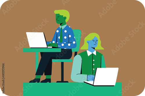 Two Individuals Working on Laptops: Modern Digital Workspace and Collaborative Technology Use