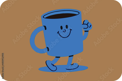 Happy Coffee Mug Character: Cheerful Beverage Mascot for Morning Energy and Drink Concepts