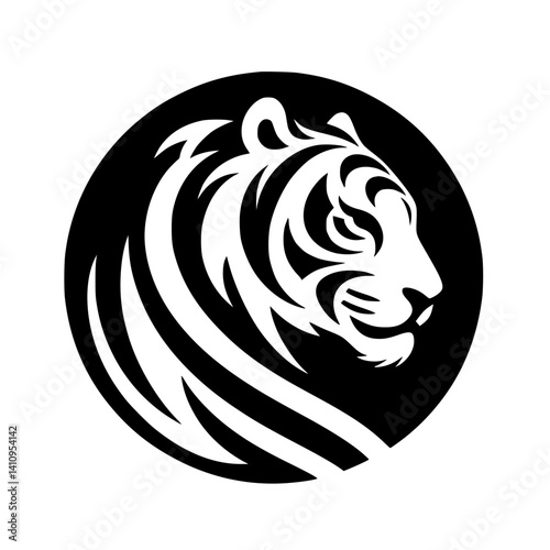 Bold Tiger Head Silhouette in Circle - Modern Minimalist Design