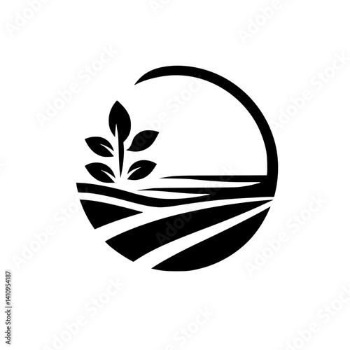 Farm Logo: Black & White Field & Plant Icon