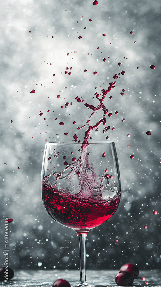 Fototapeta premium Red Wine Splash In Elegant Wine Glass