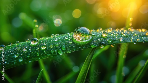 Dew drops on grass blade