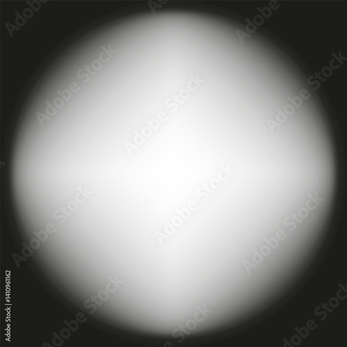 Radial light burst. Centered glow effect. White spotlight vector. Dark smooth edge.