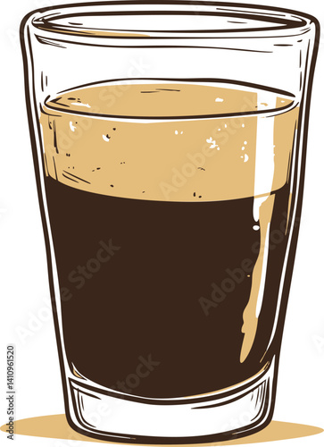 Illustration of a glass filled with dark stout beer on white background. Vector illustration