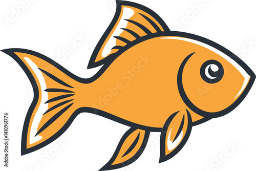 Yellow cartoon fish with bold outlines and smiling expression on white background. Vector illustration